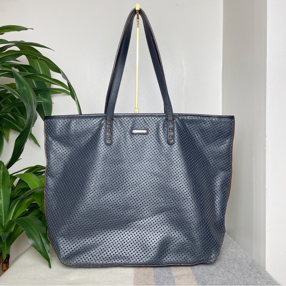 Rebecca Minkoff Leather Perforated Tote Handbag -Navy